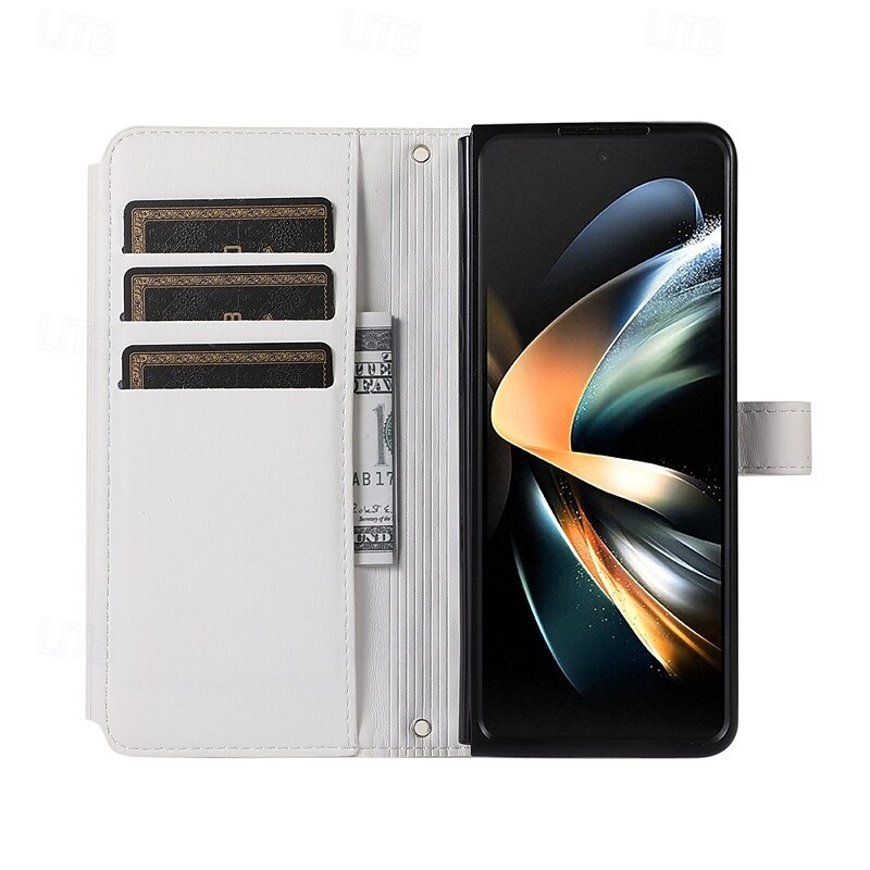 Phone Case For Z Fold 6 Z Fold 5 Z Fold 4 Z Fold 3 Flip Cover with Stand Holder Zipper with Wrist Strap Retro TPU PU Leather4