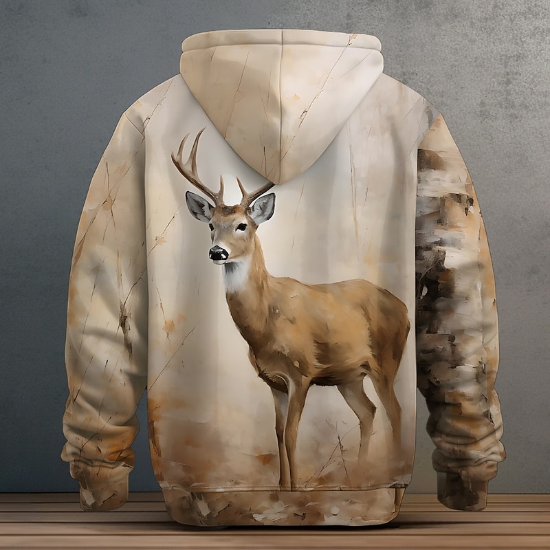 Men's Deer Fleece Hoodie Hoodies Fashion Daily Long Sleeve Hooded Vacation Sports Outdoor Streetwear Brown Drawstring Fall Winter Designer3