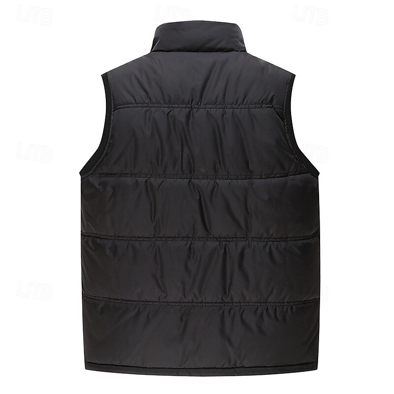 Men's Puffer Vest Fleece Vest Gilet Daily Date Vacation Fashion Casual Fall & Winter Pocket Polyester Warm Comfortable Solid Color Hidden Buttoned Front Stand Collar Regular Fit Black Blue Vest2