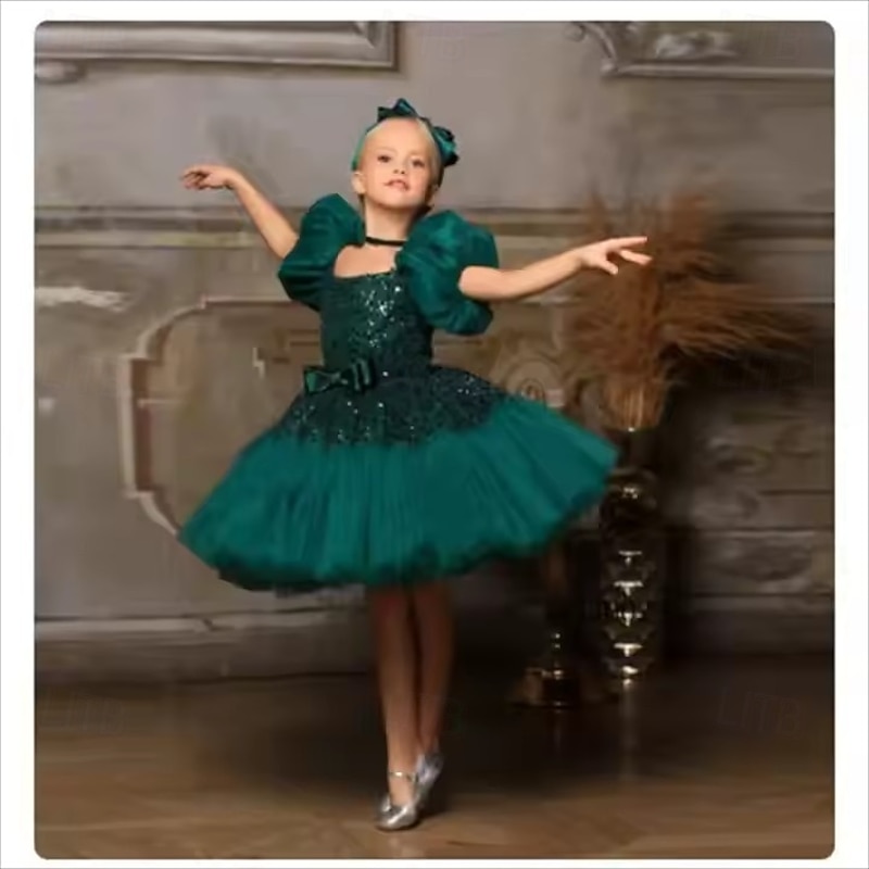 Kids Girls' Party Dress Solid Color Short Sleeve Performance Mesh Princess Sweet Mesh Mid-Calf Sheath Dress Tulle Dress Summer Spring Fall kids Pink Sky Blue Green2