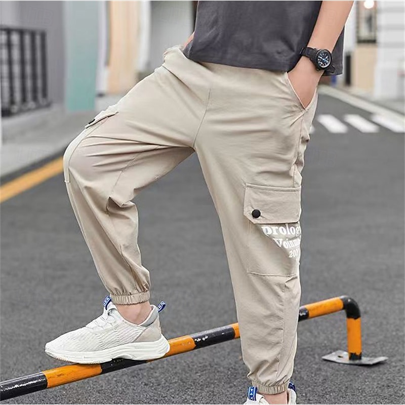 Kids Boys' Pants Cargo Pants Trousers Patchwork Pocket Solid Color Quick Dry Breathable Comfort Pants Outdoor Cotton Daily Basic Black Army Green Khaki Mid Waist3