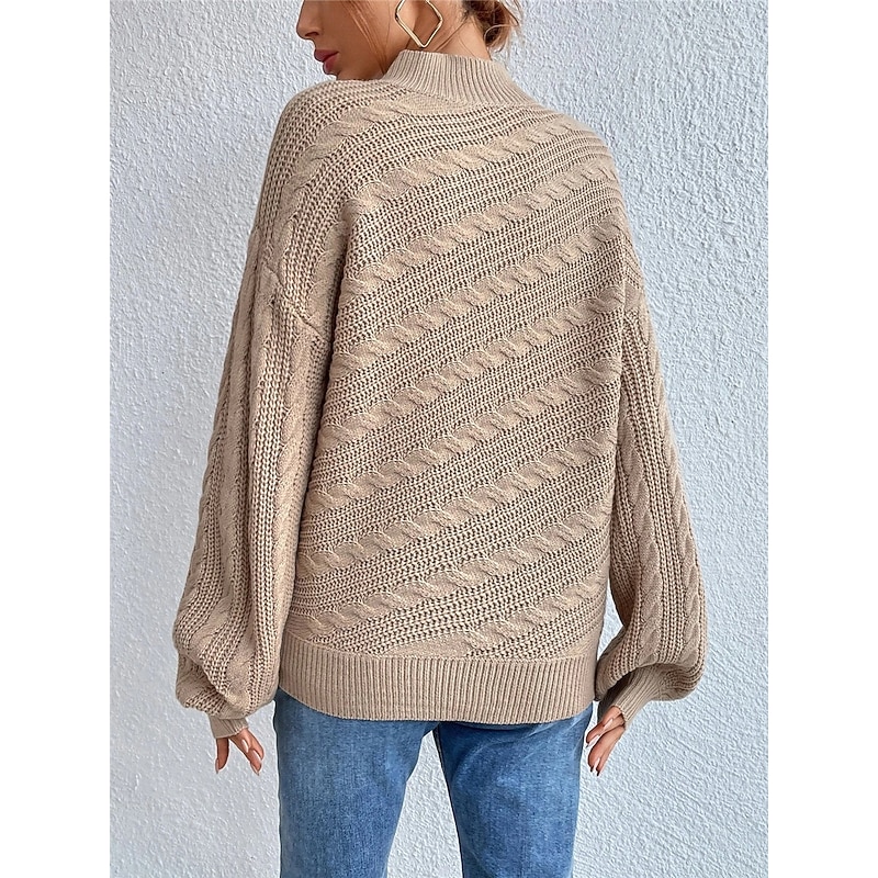 Women's Sweater Pullover Sweater Jumper Casual Soft Pure Color Cable Turtleneck Knitted Long Sleeve Regular Tops Knit Outdoor Daily Weekend Black Green Fall Winter2