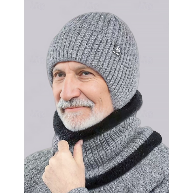 Men's Winter Knit Beanie Hat with Scarf Set – Warm Fleece-Lined for Cold Weather Protection4