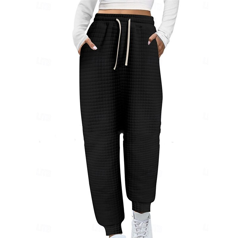 Women's Sweatpants Chinos Fashion Streetwear Full Length High Waist Plain Pocket Elastic Waistband Comfy Soft Comfortable Micro-elastic Outdoor Street Wine Black White Gray Spring &  Fall Regular Fit - Main Image