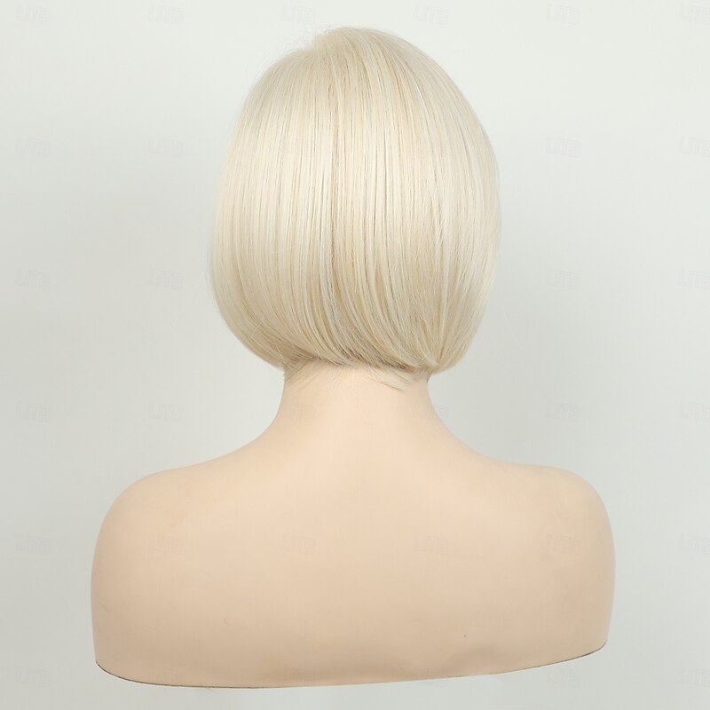 Short Platinum Blonde Wigs for Women Bob Wig Natural Straight Wig Side Part Hair for Daily Party Cosplay3