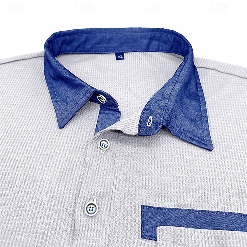 Men's Waffle Polo Shirts Polo Shirts Formal Street Lapel Classic Long Sleeve Fashion Basic Solid Color Buttons Spring &  Fall Black Turquoise White Burgundy Navy Blue Royal Blue Waffle Polo Shirts2