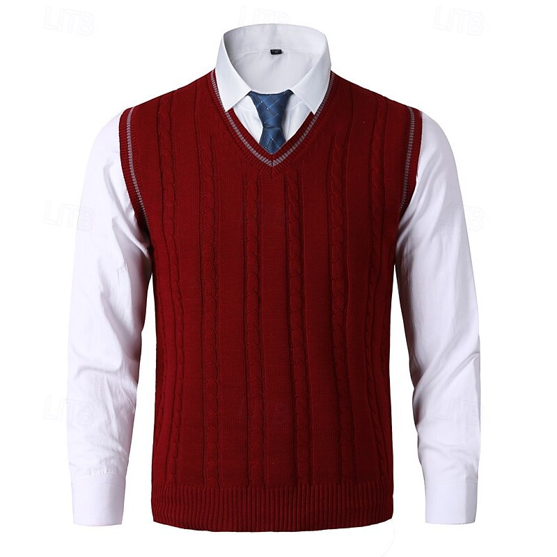 Men's Sweater Vest Pullover Sweater Jumper Dress Sweater Vest Knit Sweater Ribbed Cable Knit Knit Regular Knitted Plain V Neck Fashion Casual Daily Wear Date Clothing Apparel Fall & Winter Black White4