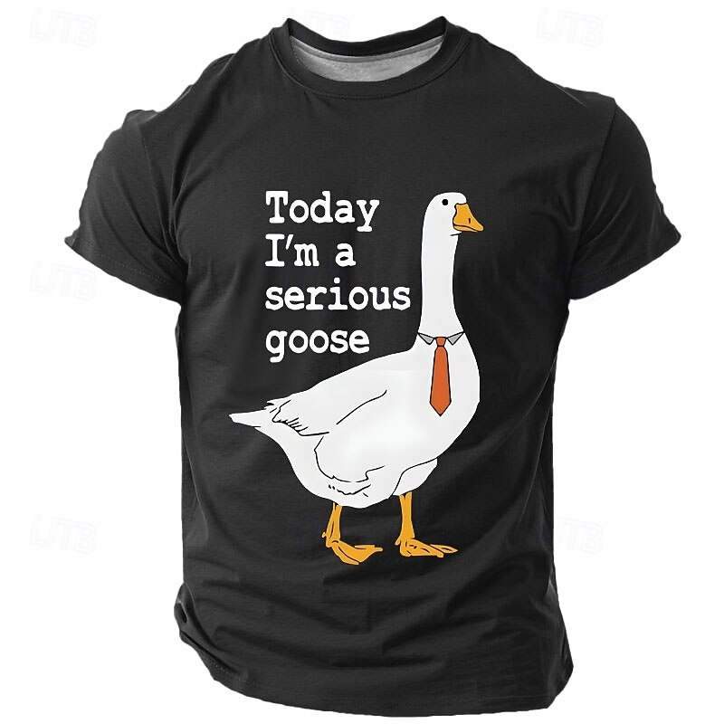 Men's Short Sleeve Graphic T-Shirt featuring a Funny 'Today I'm a Serious Goose' Print with Tie Design, a Wordplay Humor Tee4