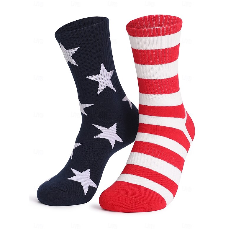Men's 1 Pair Socks Running Socks Casual Socks Long Socks Black White Color American US Flag Sports & Outdoor Daily Vacation Basic Medium Spring Fall Fashion Casual4