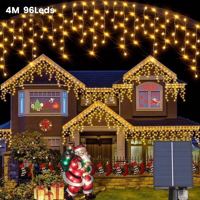 4M 96Leds Outdoor Solar Ice Bar Light String Courtyard Eaves Balcony Fence Steps Christmas Wedding Festive Atmosphere Decorative Light String