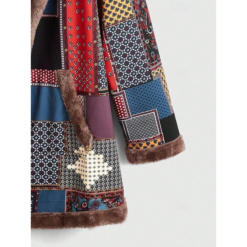 Women's Winter Coat Hoodie Jacket Outdoor Street Daily Wear Fall Winter Long Coat Regular Fit Thermal Warm Breathable Stylish Casual Jacket Long Sleeve Stripes and Plaid with Pockets Full Zip Red4