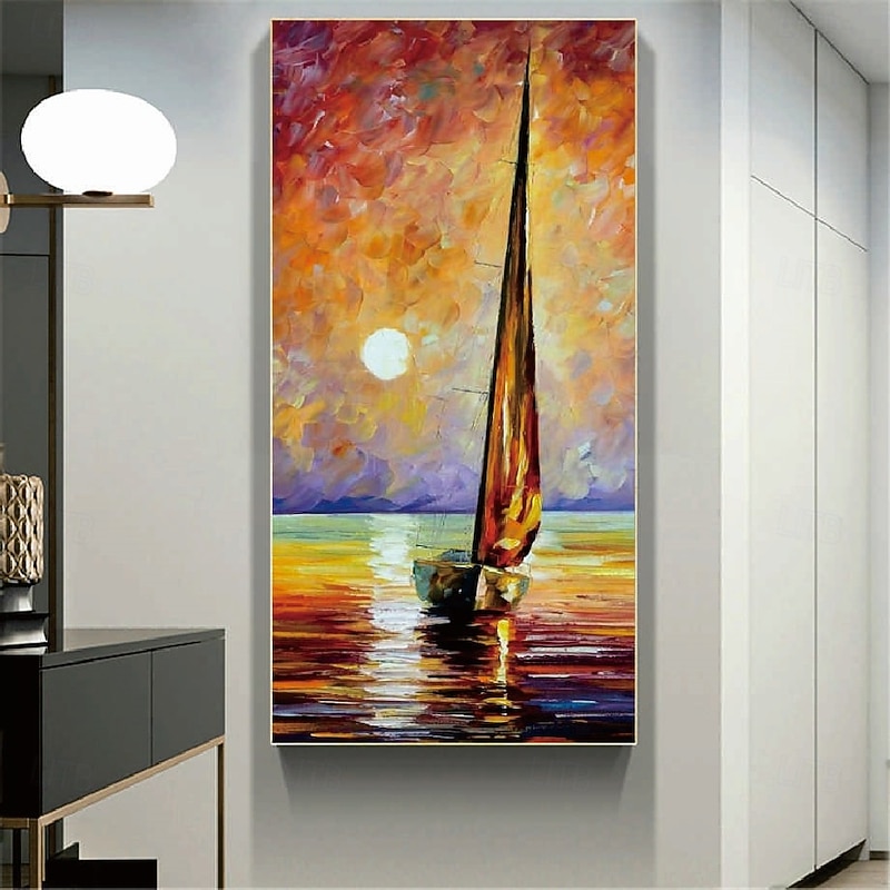 Sailboat Oil painting handmade Abstract Sailboat Canvas Art paintings handmade Nautical Oil Painting Large Sailing Ship paintings Wall Art Modern Seascape Painting for Bedroom office decoration3