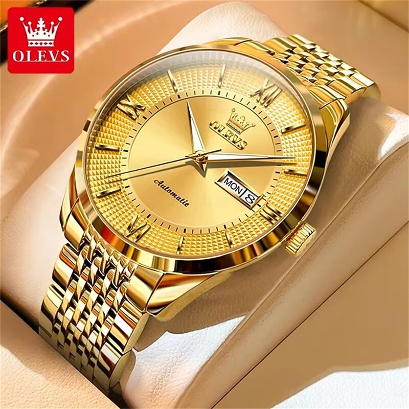 OLEVS 6657 Men's Luxury Brand Automatic Watch Business Calendar 50m Waterproof Mechanical Watch Gold Sapphire Mirror Men's Watch