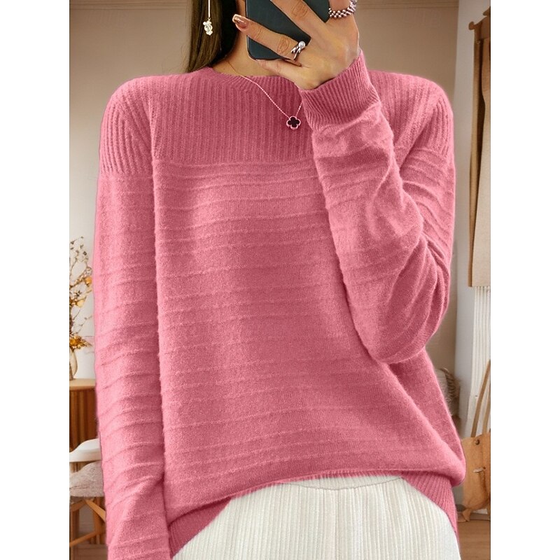 Women's Sweater Pullover Sweater Jumper Crew Neck Knit Knitted Spring Fall Home Daily Holiday Daily Soft Long Sleeve Pure Color Pink Red3