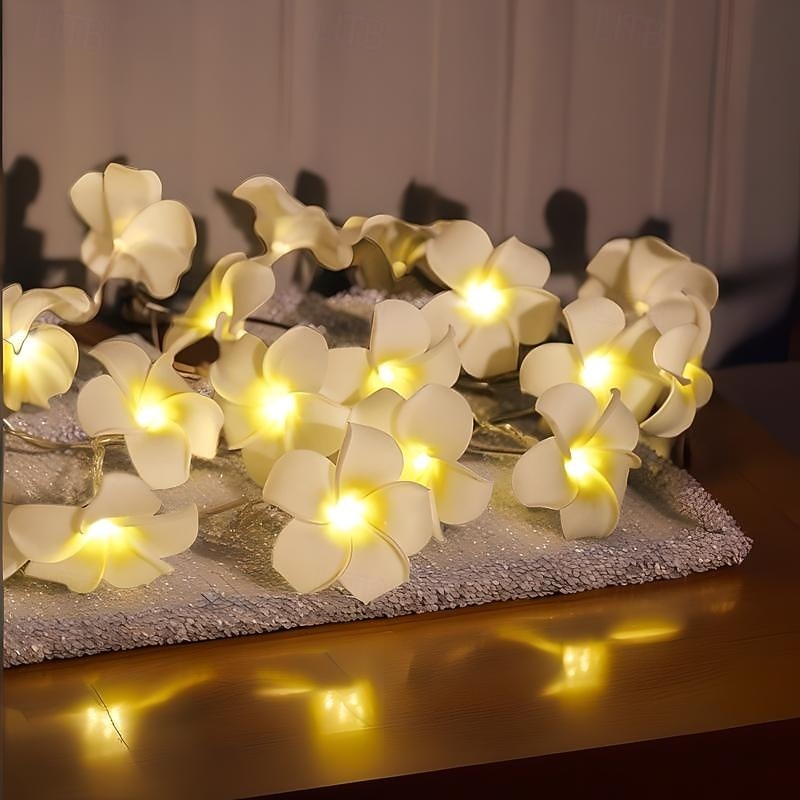 3M 20 LED Frangipani Flower String Lights, Fairy Light Garland for Christmas Home, Wedding & Party Decor, Outdoor Wreath Lighting2