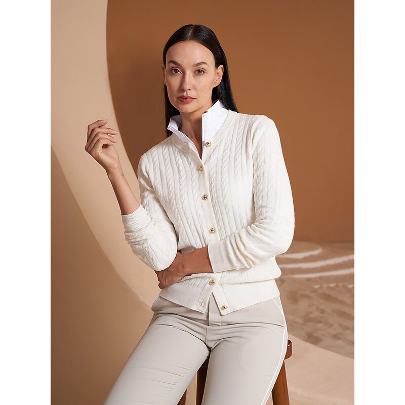 Women's Golf Cardigan Black White Long Sleeve Top Ladies Golf Attire Clothes Outfits Wear Apparel4