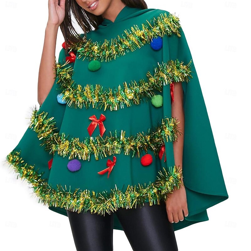 Christmas Trees Cape Hooded Cloak Shawls Women's Cosplay Costume Adults Christmas Christmas Eve Party & Evening Cloak2