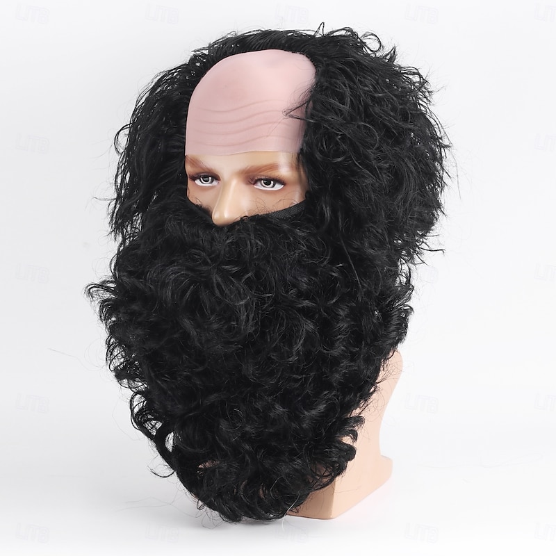 Synthetic Wig Curly With Bangs Machine Made Wig Short Black Synthetic Hair Men's Black2