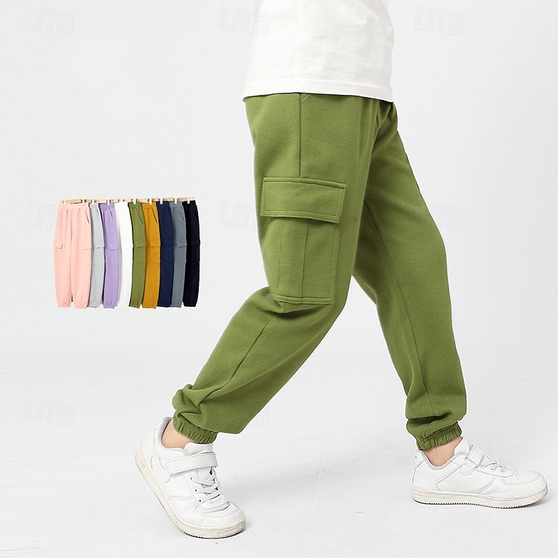 Kids Girls' Trousers Solid Color Streetwear Pocket School 4 years+ Spring Black White Pink3