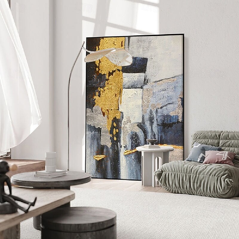 Pure Hand-painted Oil Painting Gold Foil Cloud Hanging Painting Black white Abstract For Home Decoration Painting Wall Art2