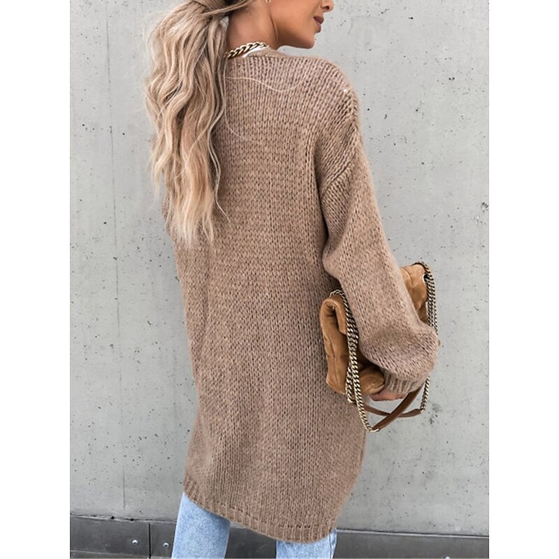Women's Sweater Cardigan Casual Soft Pure Color Ribbed Open Front Knitted Long Sleeve Long Tops Knit Outdoor Daily Weekend Pink Green Fall Winter3
