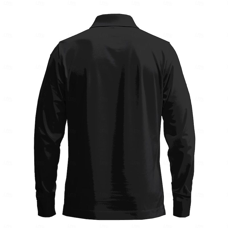 Men's Floral Polo Shirts Golf Polos Shirts Long Sleeve Polo Shirts Collar Business Casual Vacation Party Evening Wear Dailywear Buttons 3D Print Spring Fall Winter Black2