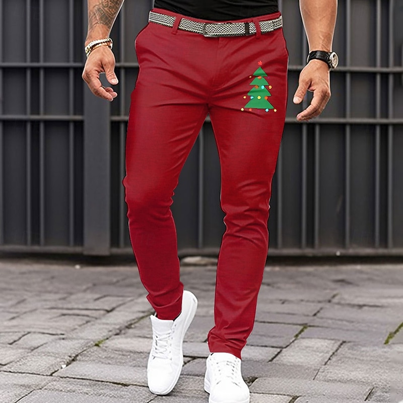 Christmas Men's Christmas tree Printed Pants Tree Fashion Casual Dress Zipper Pocket Mid Waist Party Dailywear Holiday Summer Spring Fall 3D Print Slim Fit Inelastic2