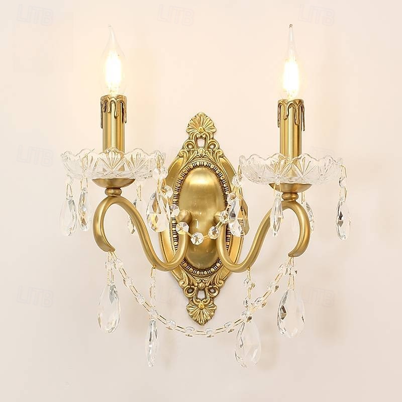 Crystal Prism Wall Light Sconces Vintage Brass Dual Wall Mount Lamp Light Fixtures Lighting Wall Decor  Copper Sconces 110-240V 5W2