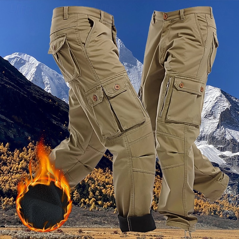Men's Outdoor Pants Cargo Pants Hiking Pants Trousers Fleece Lined Pants Military Spring Outdoor Regular Fit Warm Breathable Pants / Trousers Black Army Green Hunting Climbing Camping / Hiking
