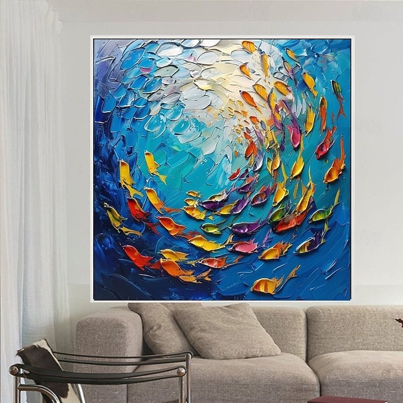 Goldfish Oil painting 100% Handmade large koi painting Hand Painted Wall Art koi fish painting new Colorful Koi art koi painting wall art knife art painting Home Decoration Decor animal paintings2