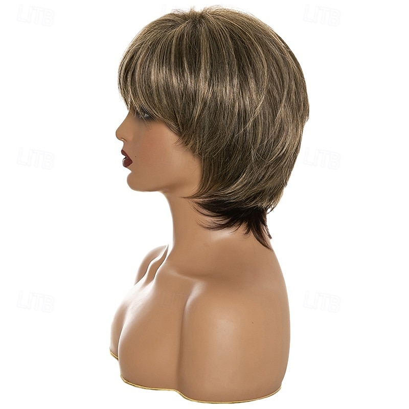 Short Brown Wig with Bangs for White Women Natural Fluffy Synthetic Hair Womens Wigs3