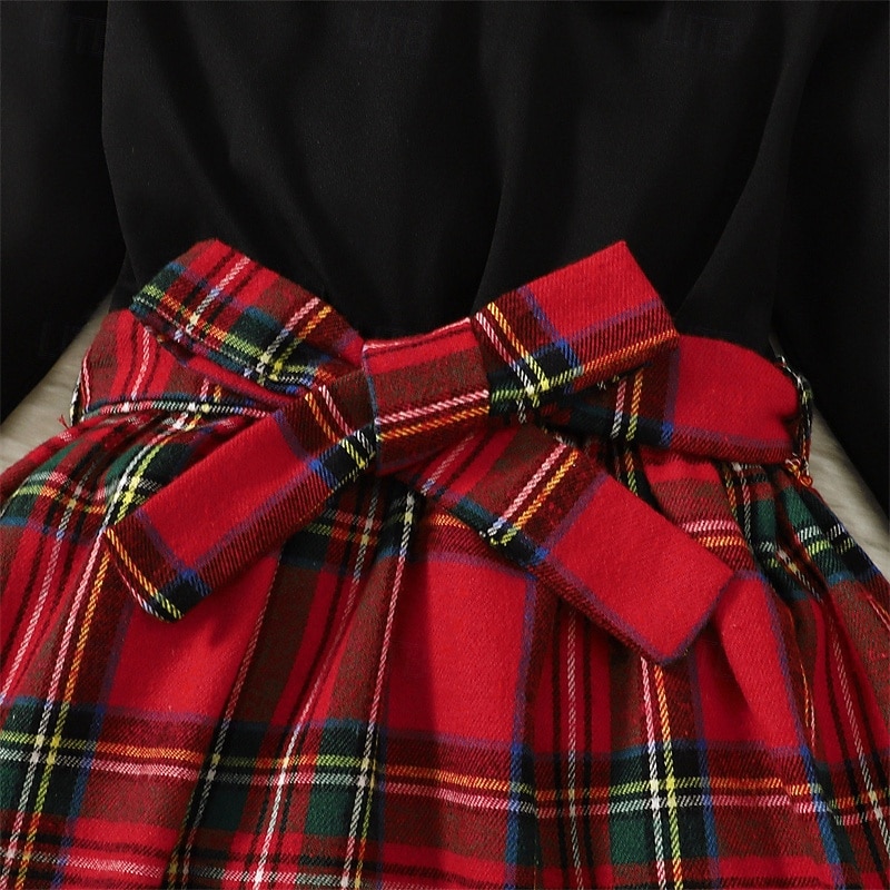 Girls' 3D Plaid Dress Dress Set Long Sleeve Spring Fall Vacation Daily Holiday Beautiful Sweet Little Kids(4-7ys) 4-7 Years Casual Dress A Line Dress Knee-length Regular Fit4