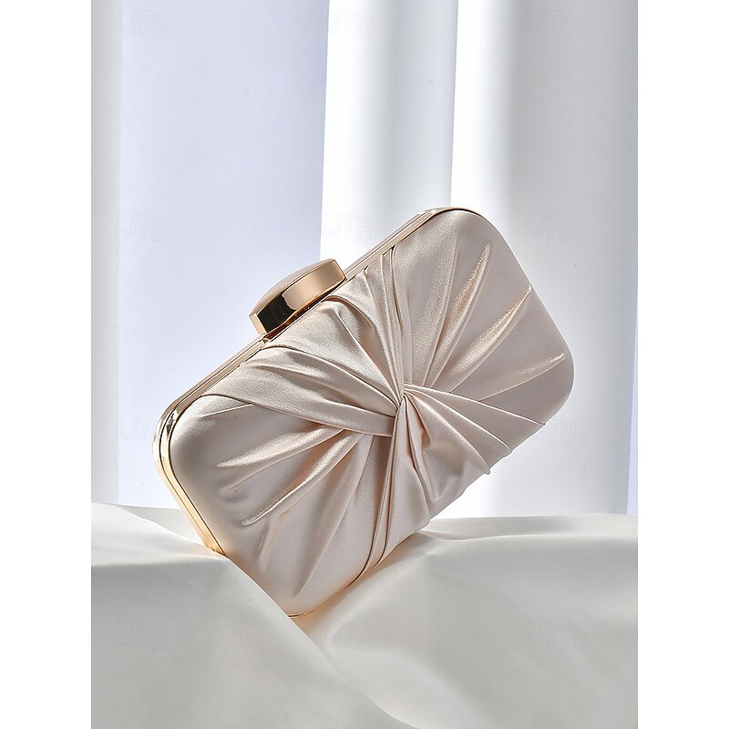 Elegant Satin Evening Clutch for Women – Glamorous Knot Design with Gold Frame, Perfect for Weddings, Parties, and Formal Events