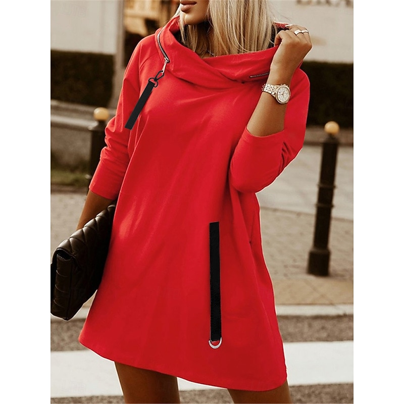 Women's Hoodie Sweatshirt Casual Plain Street Dailywear Hoodie Zipper Long Sleeve Black Red Army Green Fall Winter