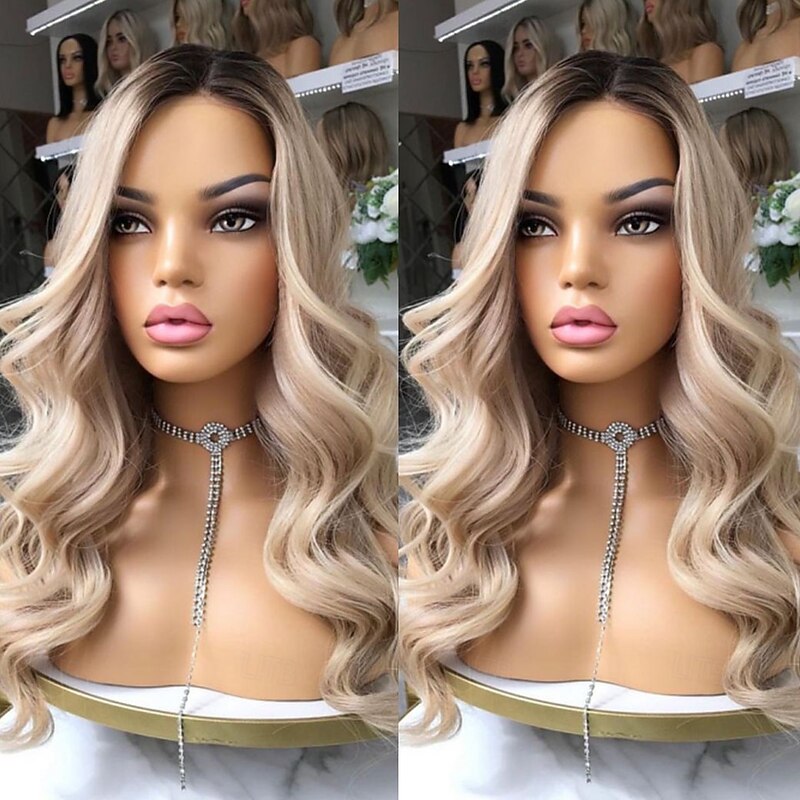 Remy Human Hair 13x4 Lace Front Wig Free Part Brazilian Hair Wavy Blonde Wig 130% 150% Density Ombre Hair Glueless Pre-Plucked For Women Long Human Hair Lace Wig4