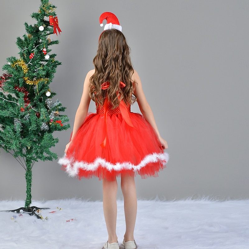 Santa Claus Mrs.Claus Outfits Tutu Santa Suits Girls' Cosplay Costume Kid's Christmas New Year Christmas Eve Christmas Party Dress Headpiece Cloak2