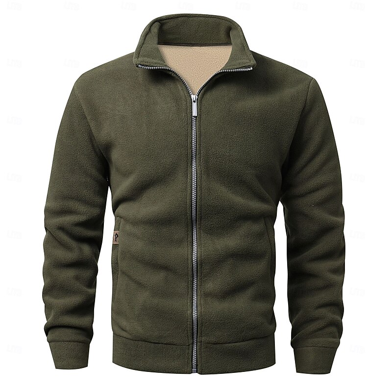 Men's Winter Jacket Casual Jacket Daily Vacation Thermal Warm Pocket Fleece Fall & Winter Plain Fashion Streetwear Stand Collar Regular Black Dark Grey Army Green Dark Blue Jacket