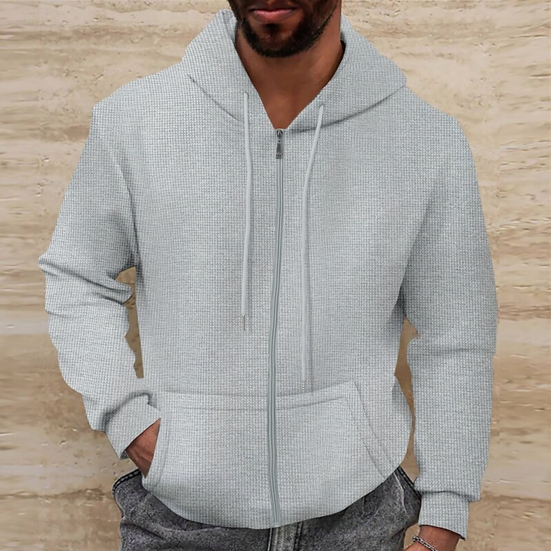 Men's Waffle Hoodies Hoodie Full Zip Hoodie Black White Royal Blue Beige Gray Hooded Plain Pocket Sports & Outdoor Daily Holiday Streetwear Cool Casual Spring &  Fall Clothing Apparel Hoodies2