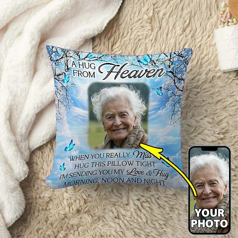 Custom Memorial Pillow Cover Photo Cushion Cover Throw Pillow Sympathy Gift Personalized Memorial Gifts A Hug from Heaven2