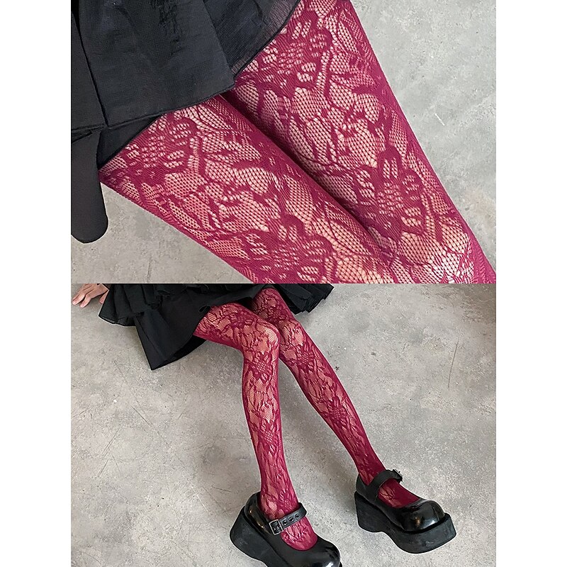 Women's Gothic Lace Patterned Tights - Sheer Fishnet Pantyhose for Cosplay, Party, and Casual Outfits2