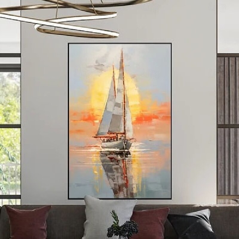 Oil painting handmade Abstract Sailboat Canvas Art paintings handmade Nautical Oil Painting on Canvas Large Sailing Ship paintings Wall Art Modern Seascape Painting for Bedroom office decoration2