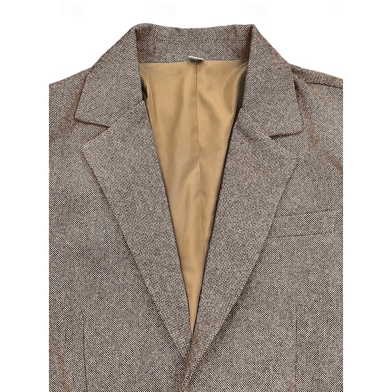 Men's Tweed Herringbone Blazer Jacket Vintage Plus Size Regular Tailored Fit Single Breasted Two-buttons Green khaki4