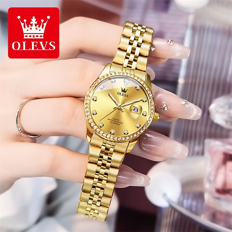 New Olevs Olevs Brand High-Grade Business With Diamonds Women'S Watch Luminous Calendar Steel Belt Simple Leisure Fashion Quartz Watch Waterproof Sports Ladies Wristwatch2