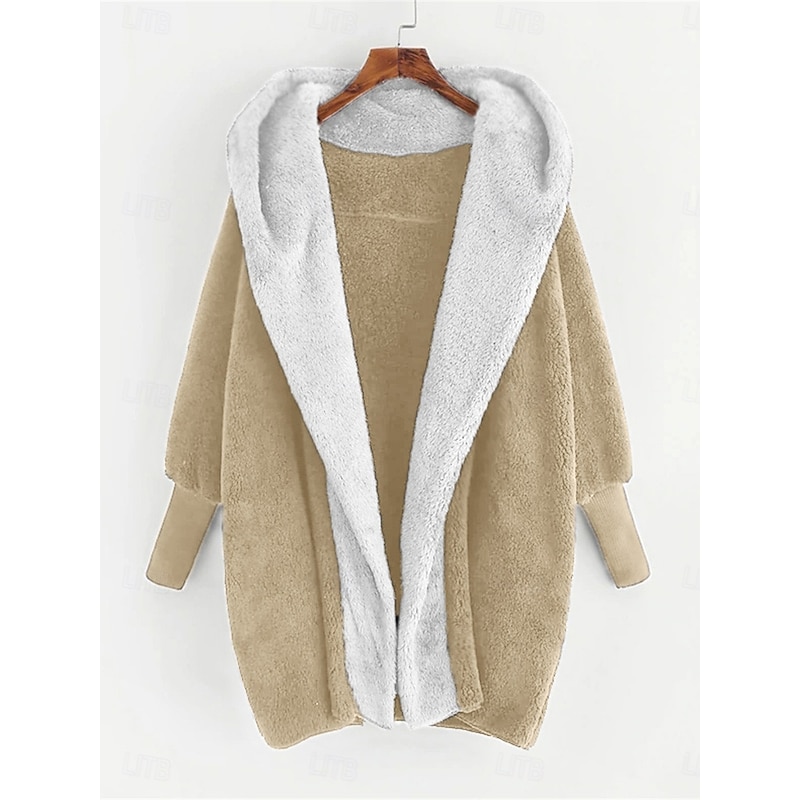 Women's Fleece Jacket Teddy Coat Hoodie Jacket Warm Breathable Fleece Lined Casual Plain Vacation Street Daily Wear Going out Open Front Regular Hoodie Regular Fit Long Sleeve Outerwear White Green 5