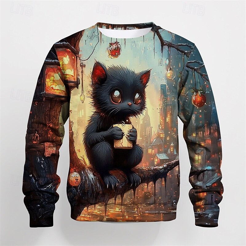 Boys 3D Graphic Cartoon Cat T shirt Tee Long Sleeve Spring Fall Fashion Basic Kids 4-12 Years Crew Neck Outdoor Casual Daily Regular Fit2