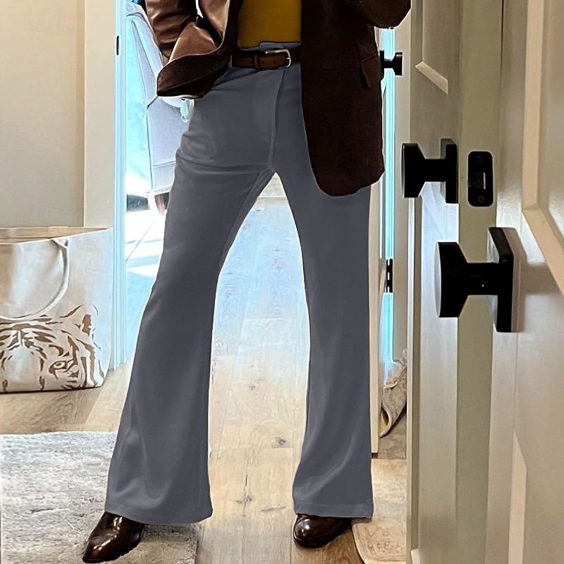 Men's Dress Pants Flared Pants Bell Bottom Trousers Pocket Plain Comfort Breathable Full Length Outdoor Daily Going out Elegant Fashion White Dark Gray Stretchy2