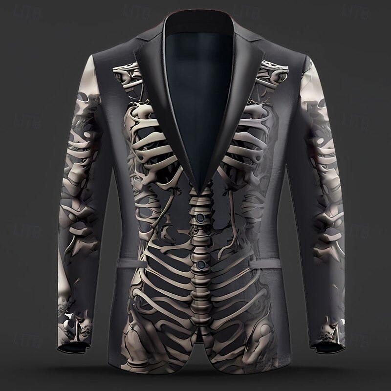 Men's Cool Skulls Long Sleeve Turndown Artistic Dark Performance Party Evening Wear Buttons 3D Print Multi Pocket4