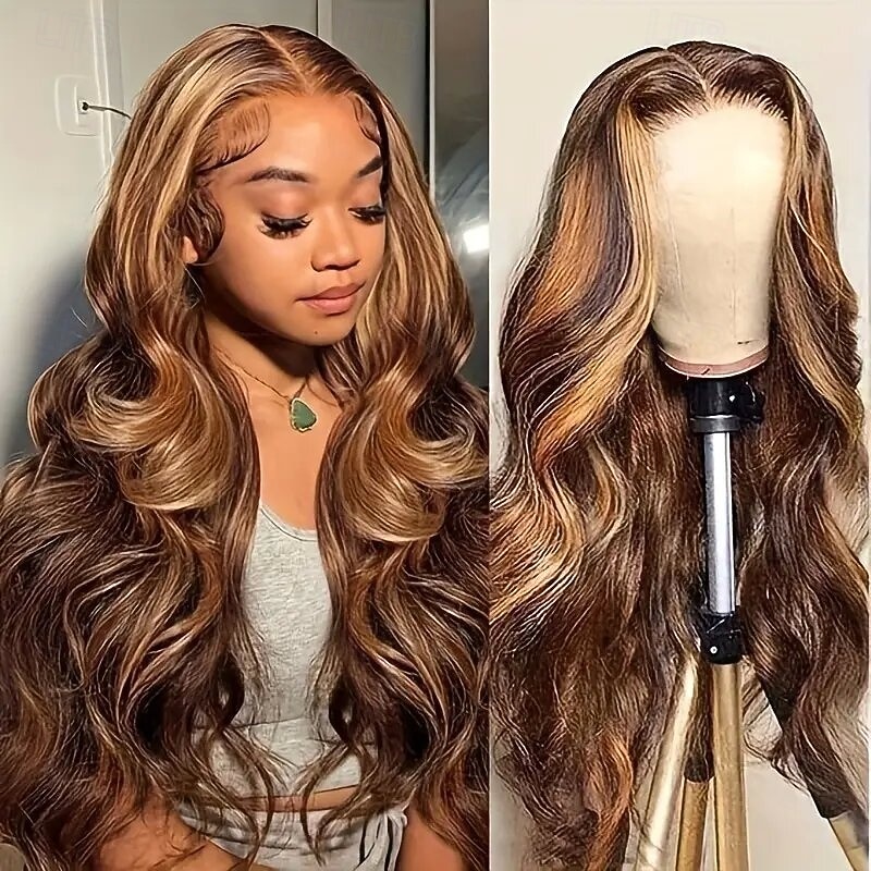 4*4 Lace Wig Piano Color P4/27 Straight Front Lace Human Hair 150% Density for black women Long Human Hair3