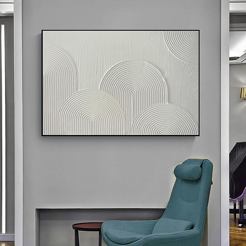 Textured arch canvas painting Hand-painted Minimalist White canvas wall art Textured modern wall art Minimalist rainbow canvas Home Decor Frame Ready To Hang3