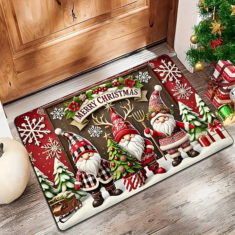 Christmas Gnome Xmas Doormat Kitchen Mat Floor Mat Non-Slip Area Rug Oil Proof Rug Indoor Outdoor Mat Bedroom Decor Bathroom Mat Entrance Rug3